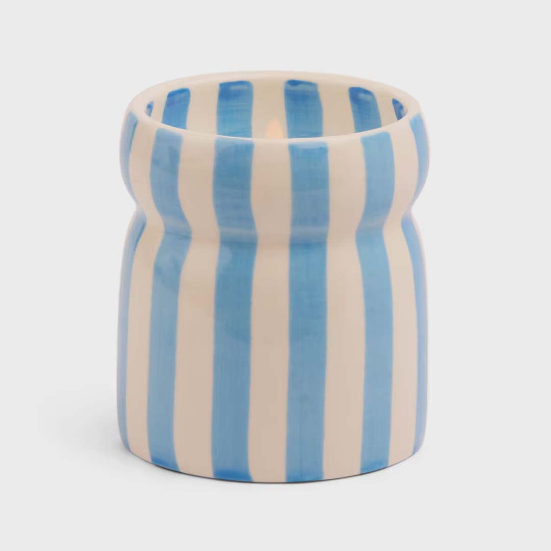 CABANA 6.5oz BLUE STRIPPED CERAMIC CANDLE | LOST AT SEA