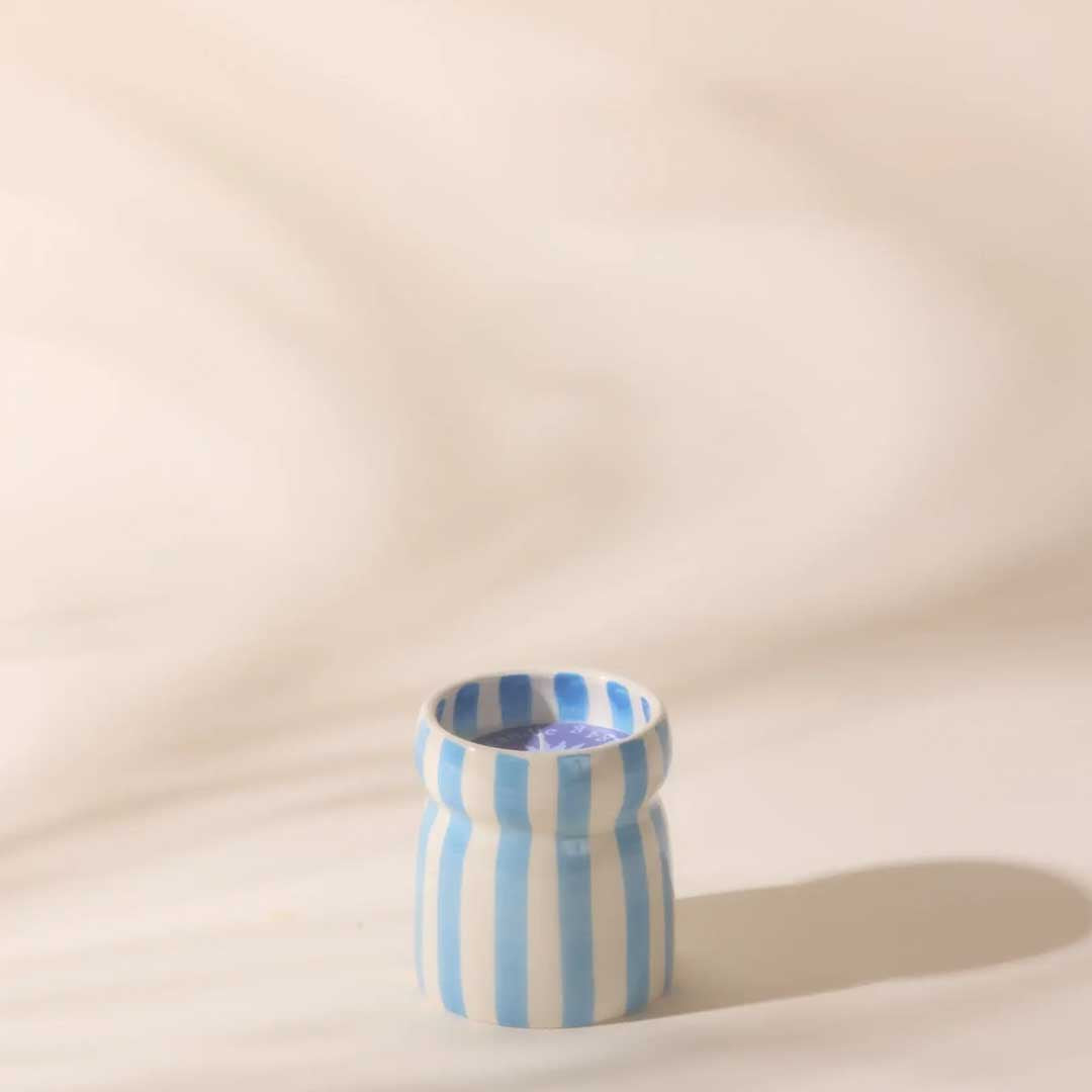 Cabana 6.5oz Blue Stripped Ceramic Candle | Lost at Sea