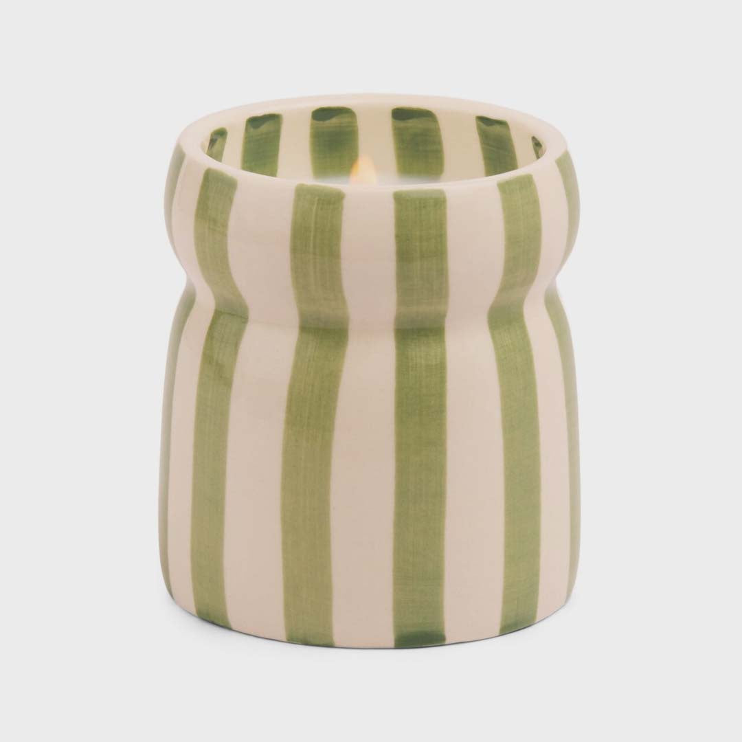 CABANA 6.5oz SAGE STRIPPED CERAMIC CANDLE | BORA BORA