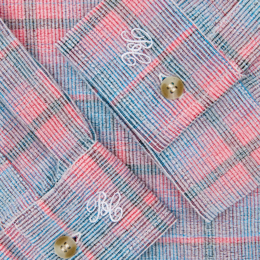 B.Cools Cabin Shirt in pink cord plaid, back