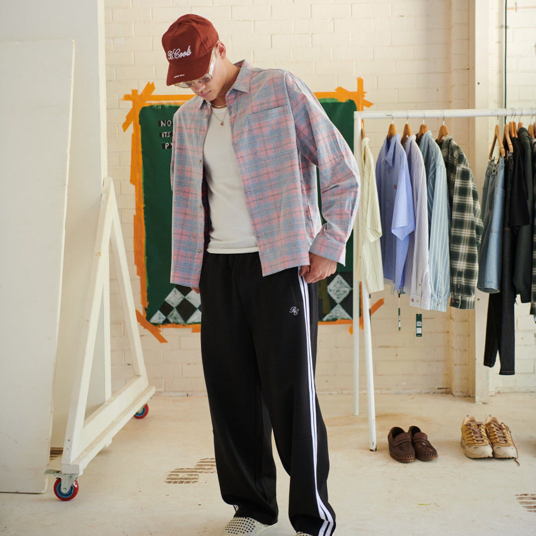 B.Cools Cabin Shirt in pink cord plaid, side