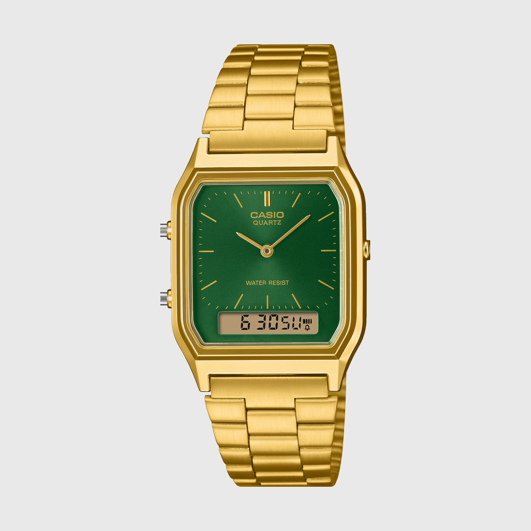Casio Square Duo AQ230 in Gold and Green