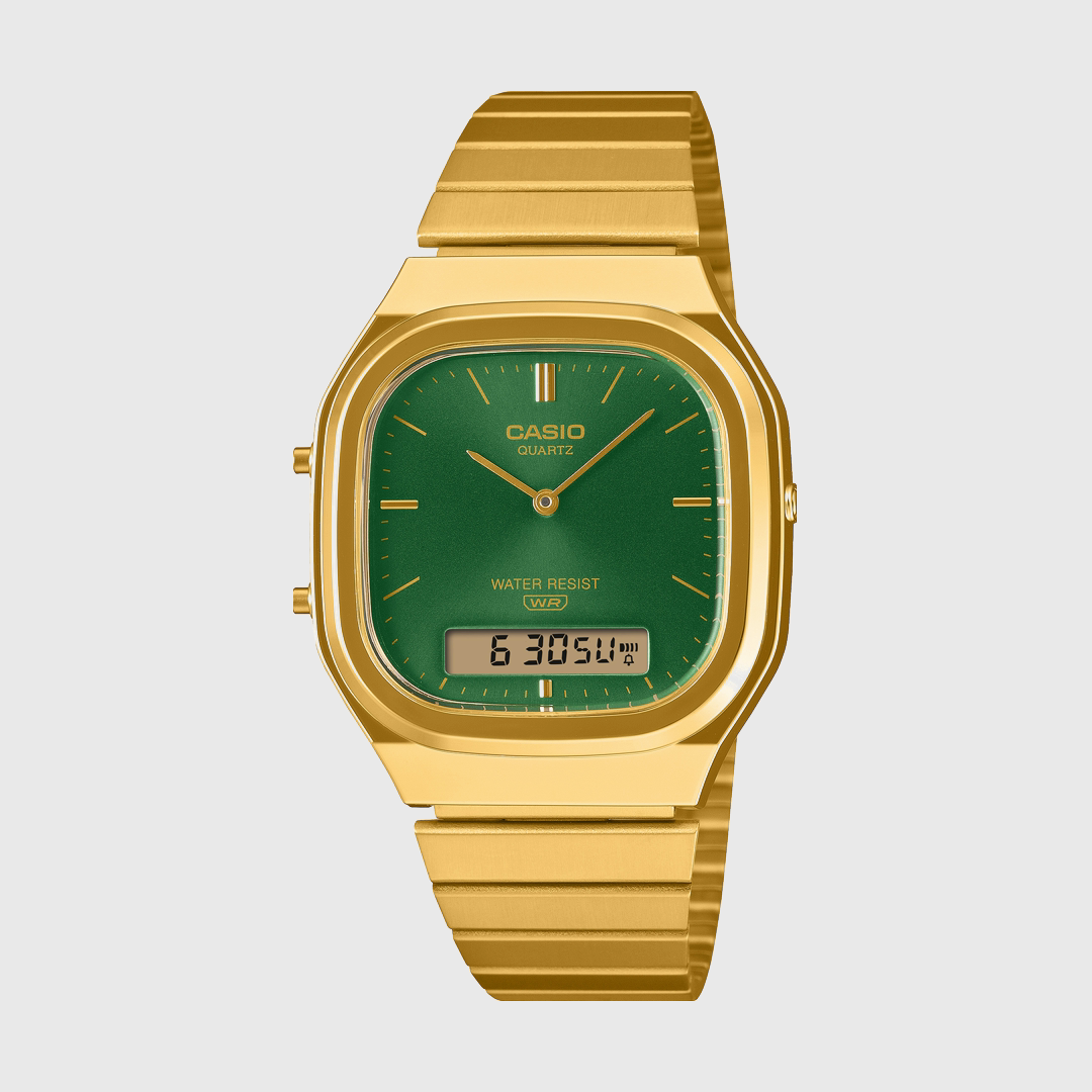 Casio Square Duo AQ240 in Gold and Green
