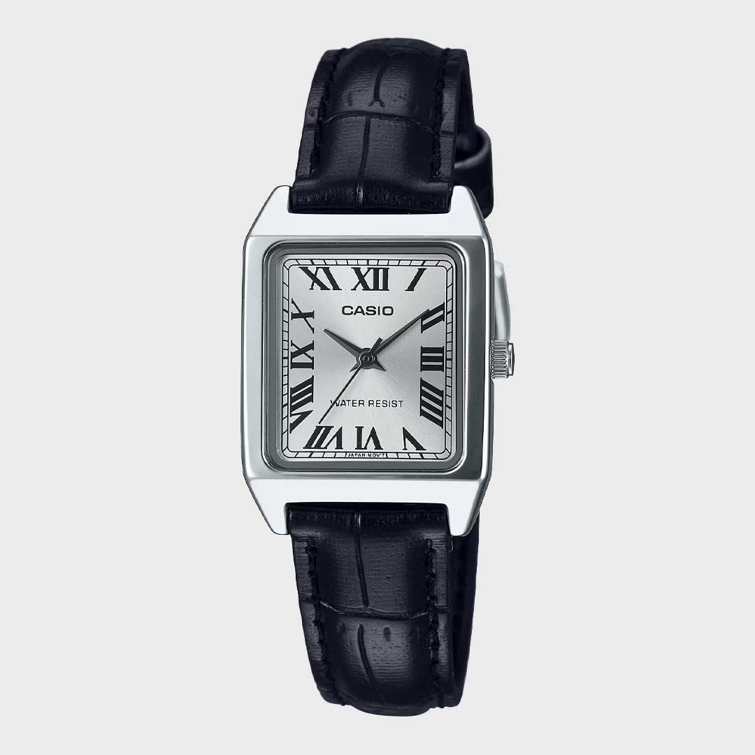 Vintage Roman Leather Watch | Silver & Black