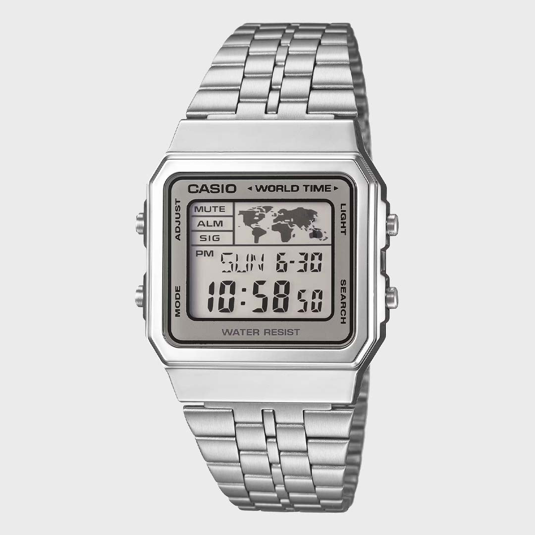 Vintage World Time Digital Watch | Silver Gunmetal