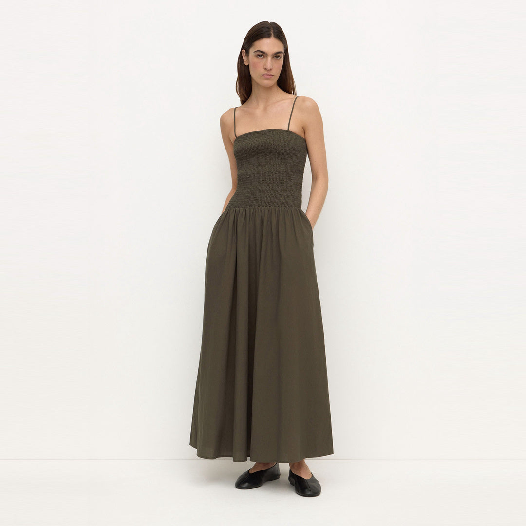 Assembly Label Connie Cotton Shirred Dress in Dark Military