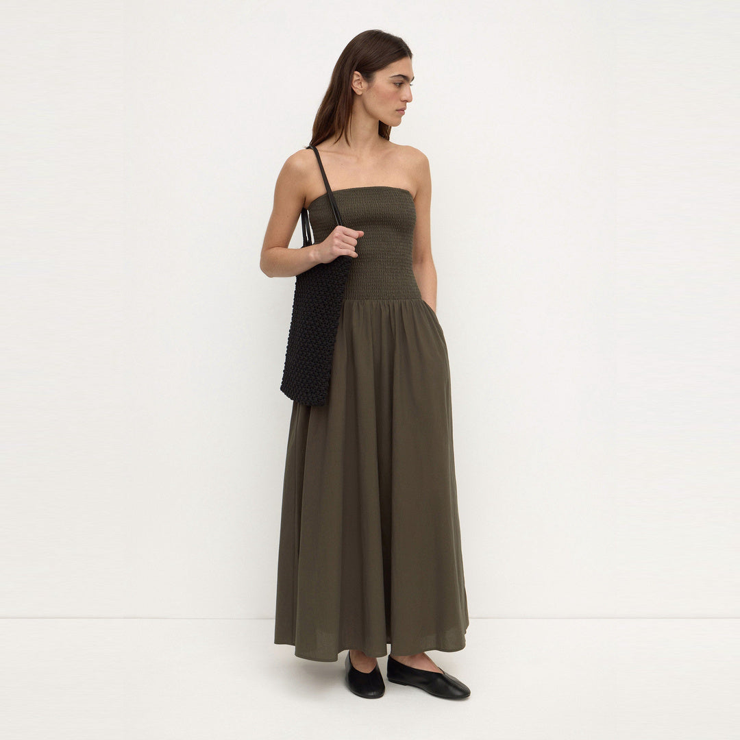 Assembly Label Connie Cotton Shirred Dress in Dark Military