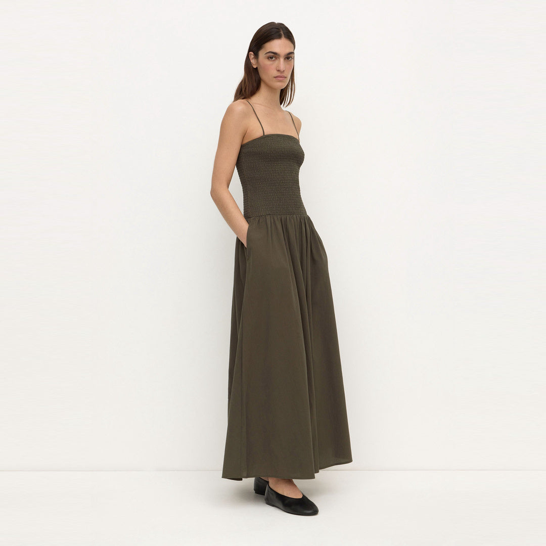 Assembly Label Connie Cotton Shirred Dress in Dark Military