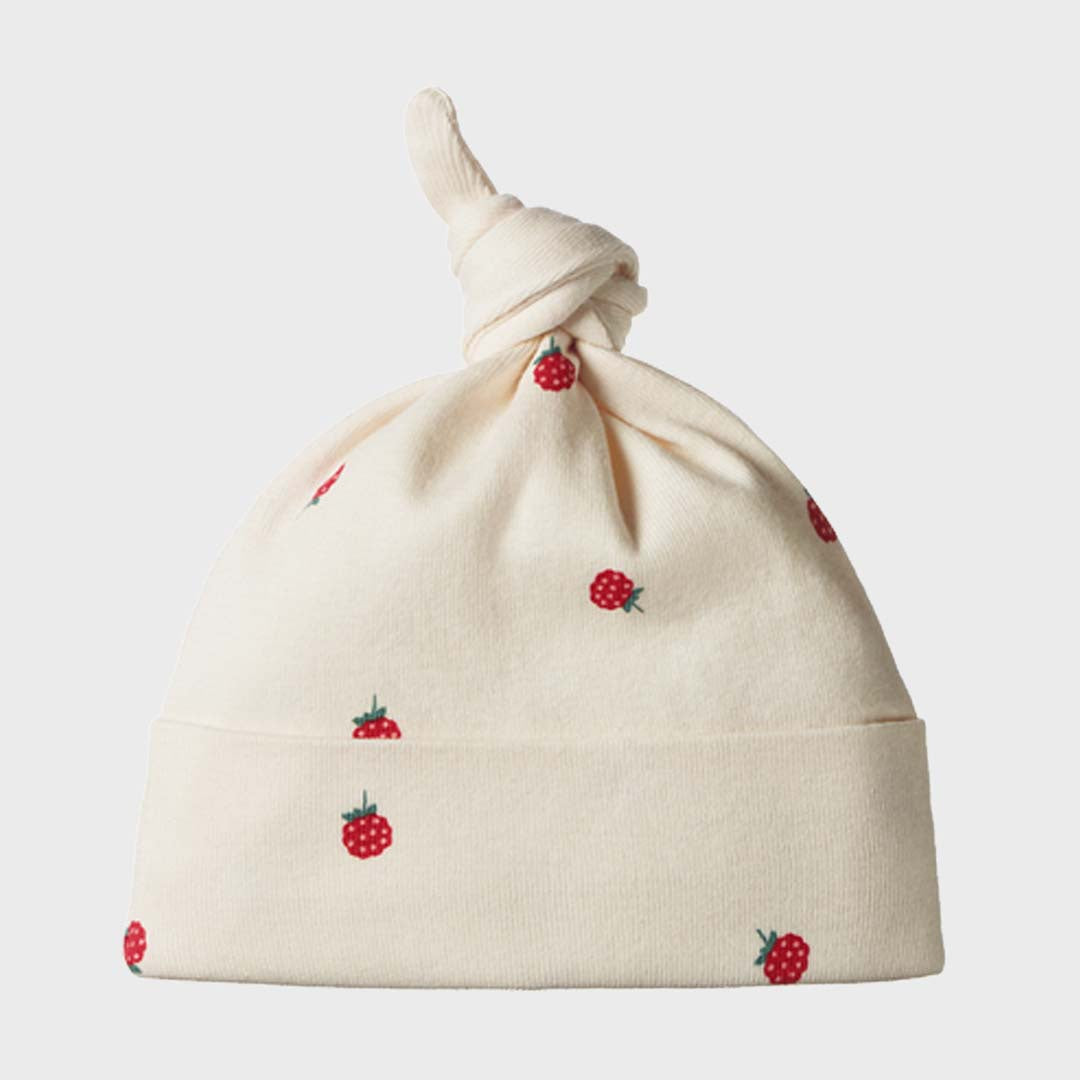 COTTON KNOTTED BEANIE | RASPBERRY PRINT