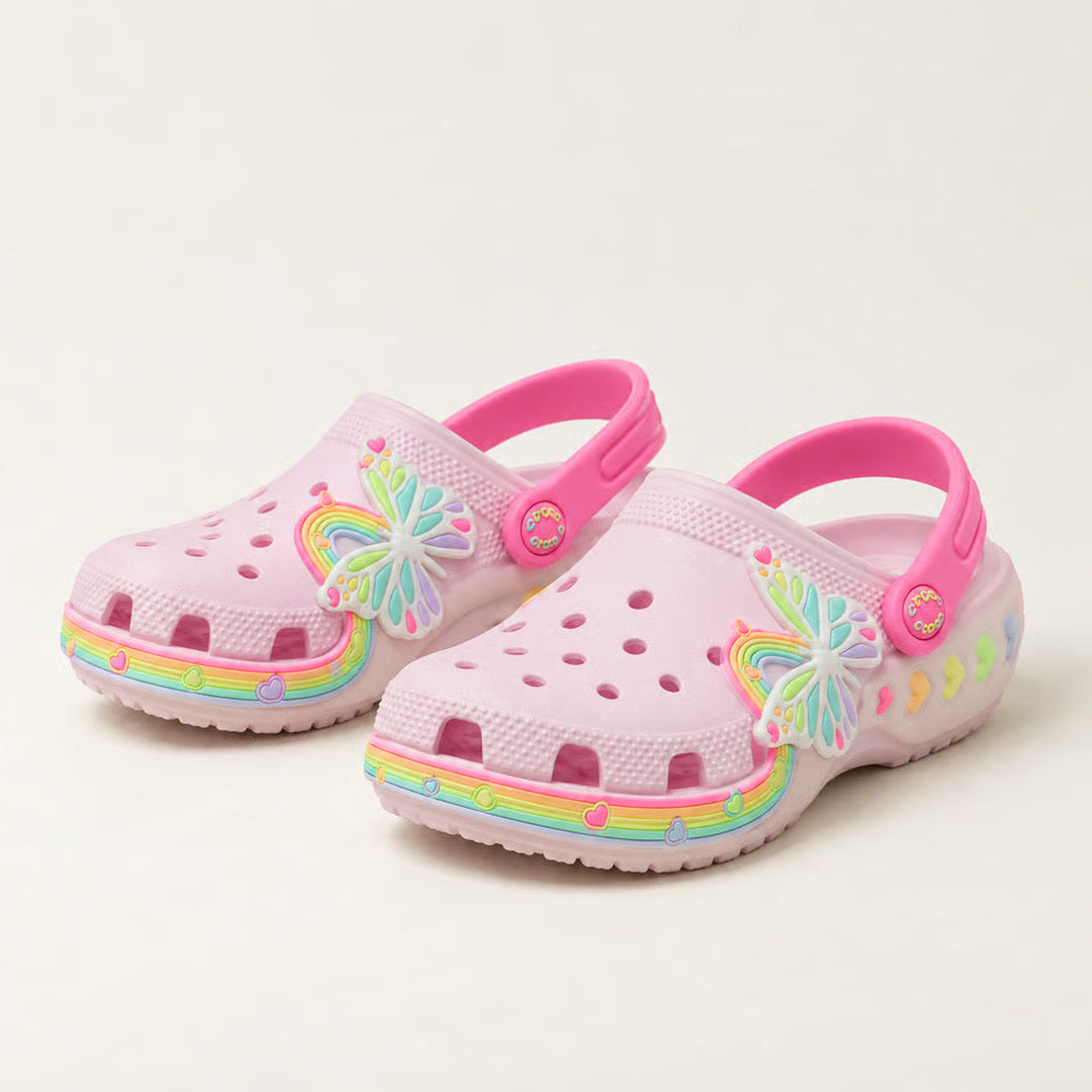 Crocs Classic Butterfly Lights Clog in Pink Milk, pair front view