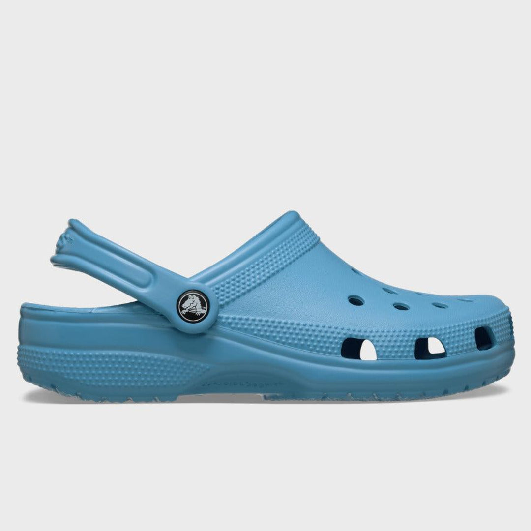Crocs Kids Classic Clog in Elite Blue — side hero view