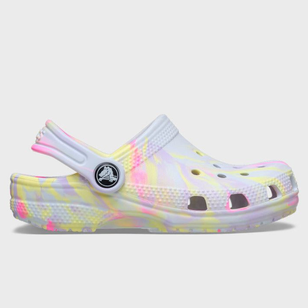 Crocs Toddler Classic Marbled Clog in Sky Ice Multi — side hero view