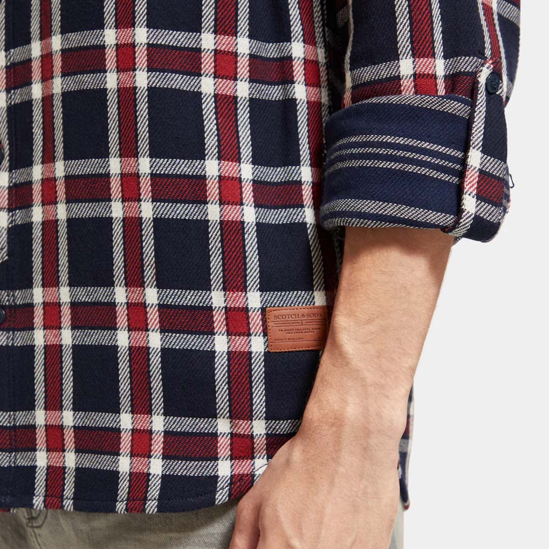 DOUBLE-FACED TWILL CHECK SHIRT | RED BLUE CHECK