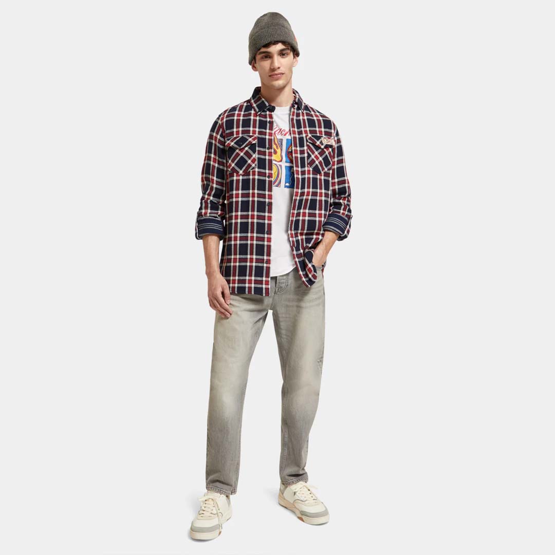 DOUBLE-FACED TWILL CHECK SHIRT | RED BLUE CHECK