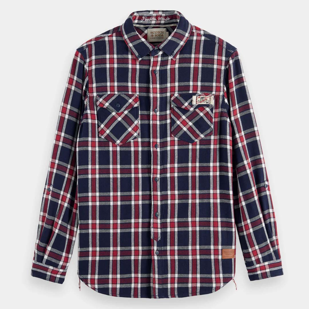 DOUBLE-FACED TWILL CHECK SHIRT | RED BLUE CHECK