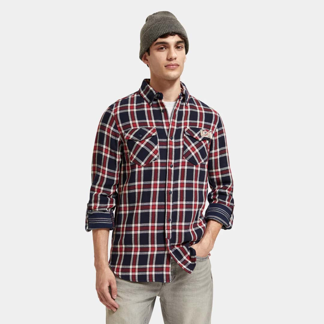 DOUBLE-FACED TWILL CHECK SHIRT | RED BLUE CHECK