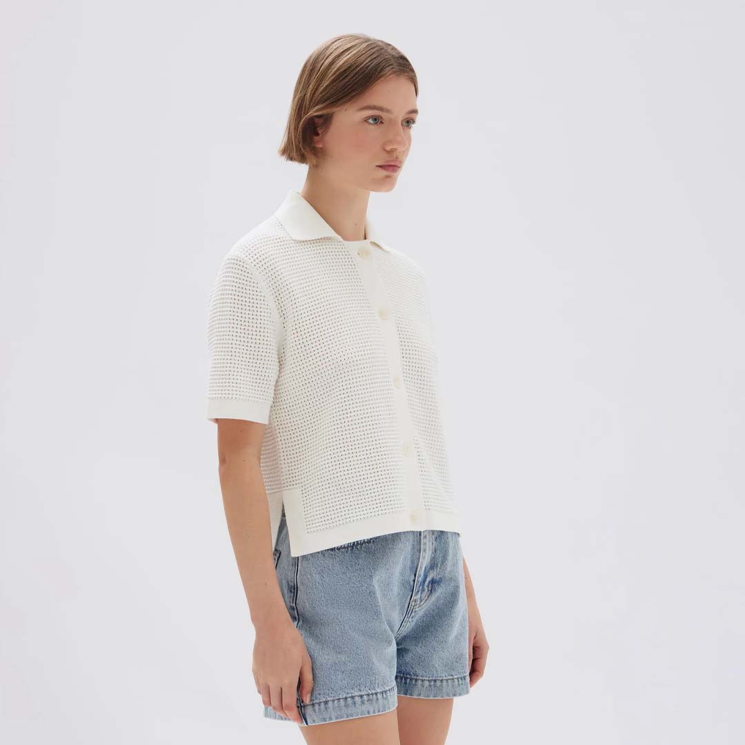 ENID SHORT SLEEVE KNIT SHIRT | CREAM