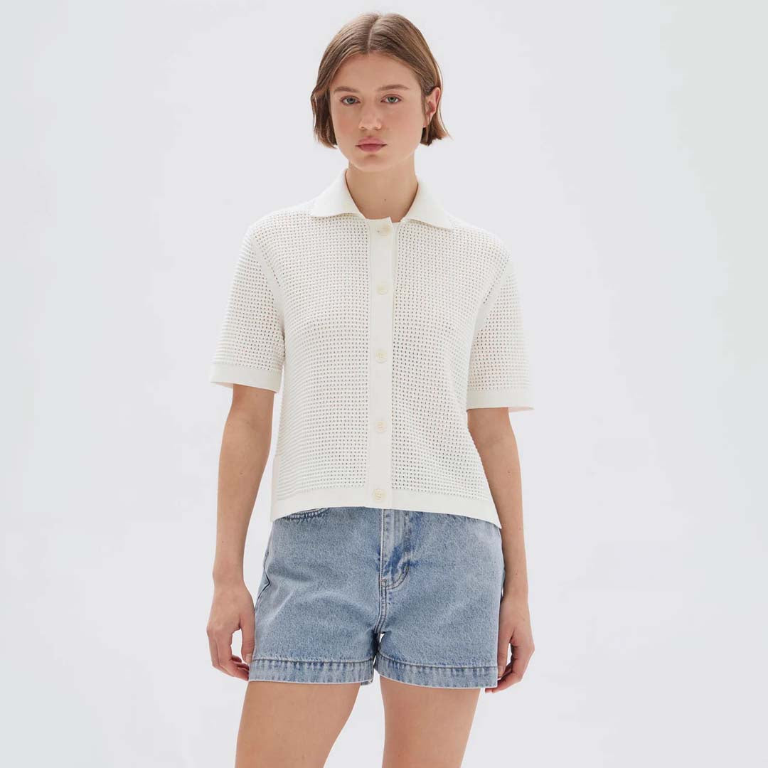 ENID SHORT SLEEVE KNIT SHIRT | CREAM