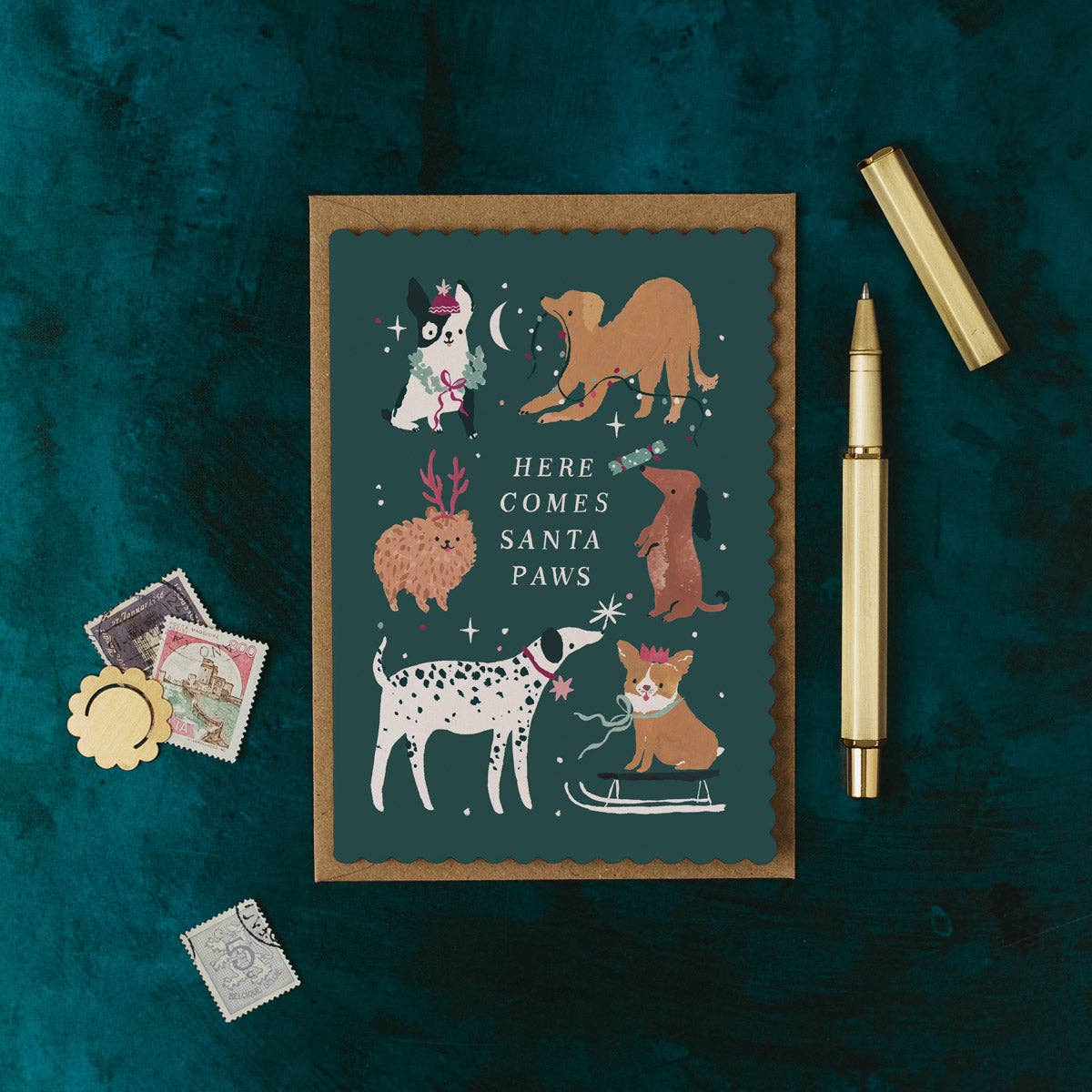 Santa Paws Dogs Christmas Card | Dog Holiday Cards 2026