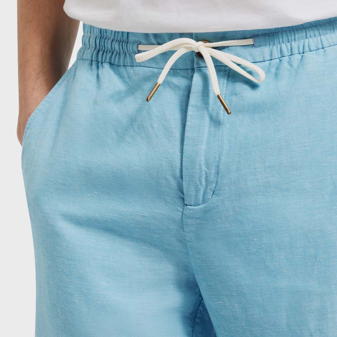 FAVE COTTON-LINEN TWILL SHORTS | BLUE LAGOON