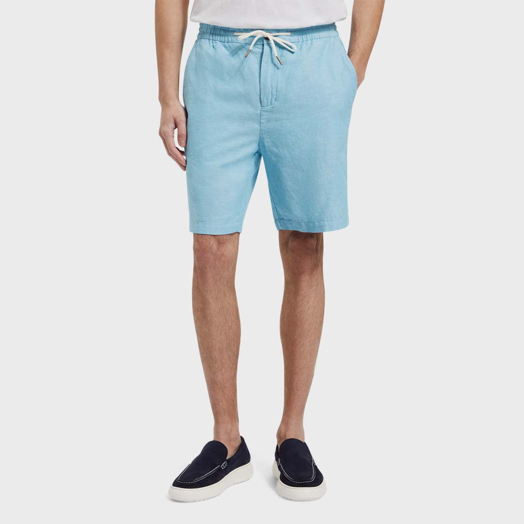 FAVE COTTON-LINEN TWILL SHORTS | BLUE LAGOON