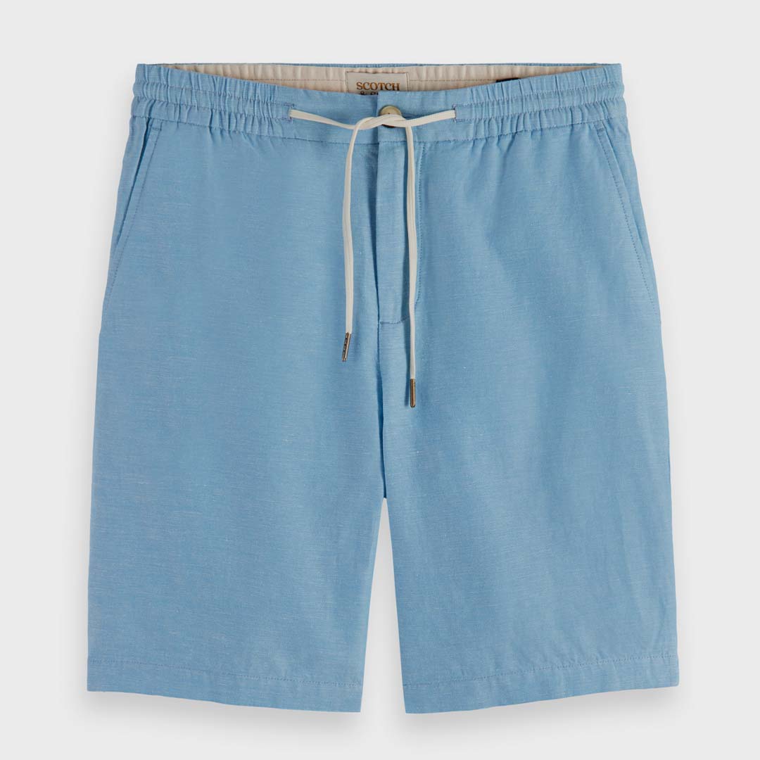 FAVE COTTON-LINEN TWILL SHORTS | BLUE LAGOON