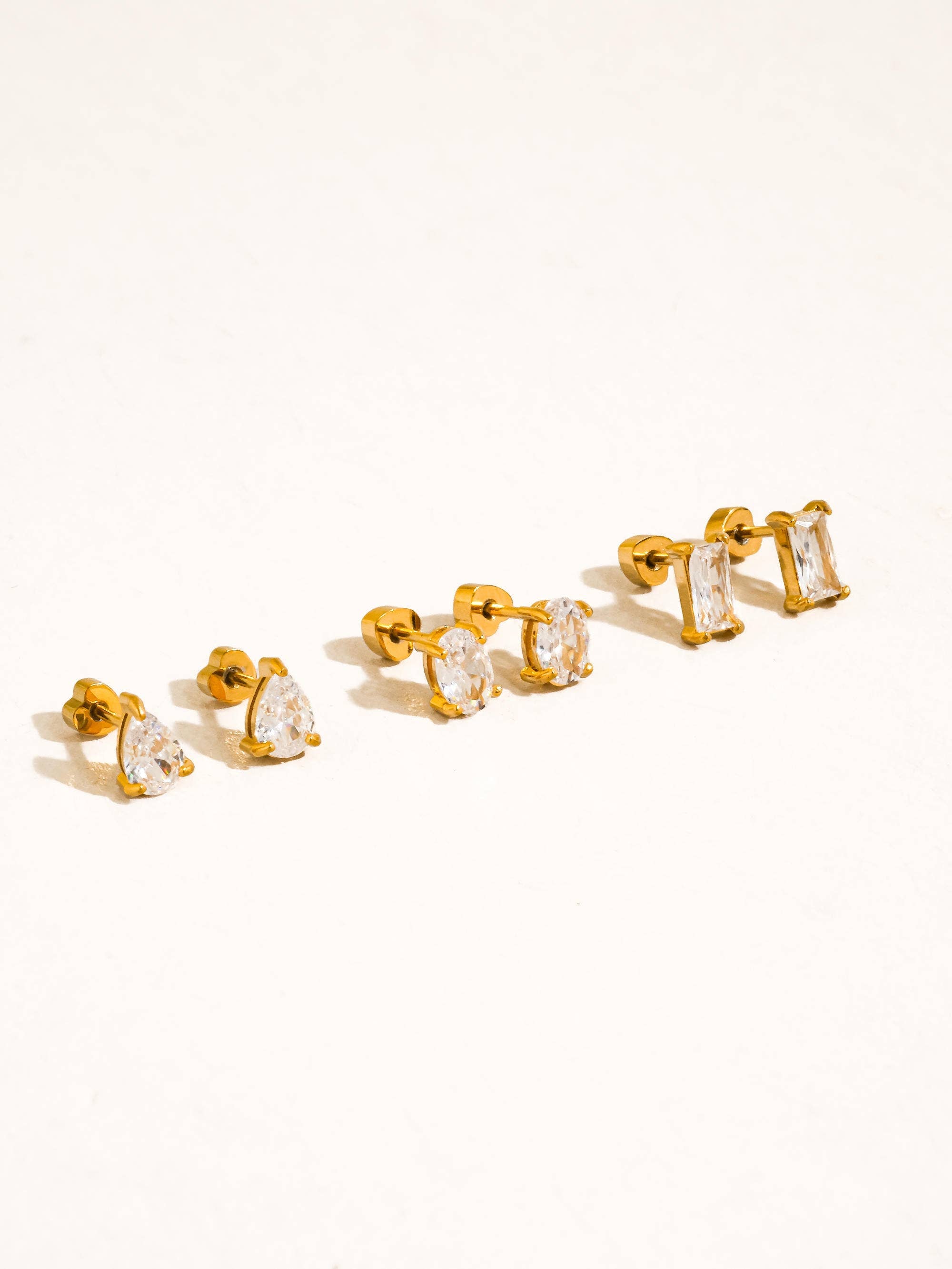 Pureté Pear & Oval CZ Stud Earrings Set | 18K Gold