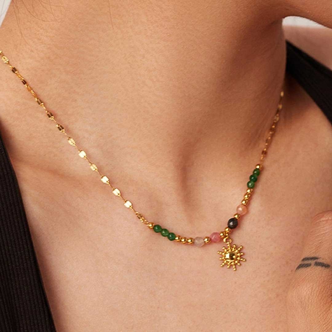 Olimpia 18K Gold Sun Necklace with Beads