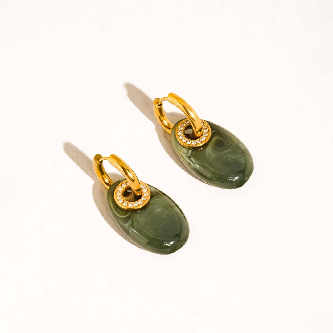 Canari Resin Hoop Earrings| Green 18k Gold