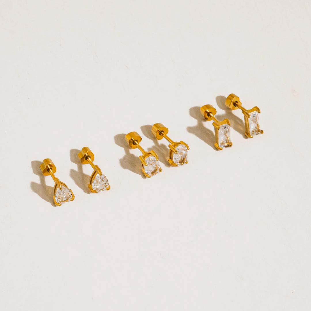 Pureté Pear & Oval CZ Stud Earrings Set | 18K Gold