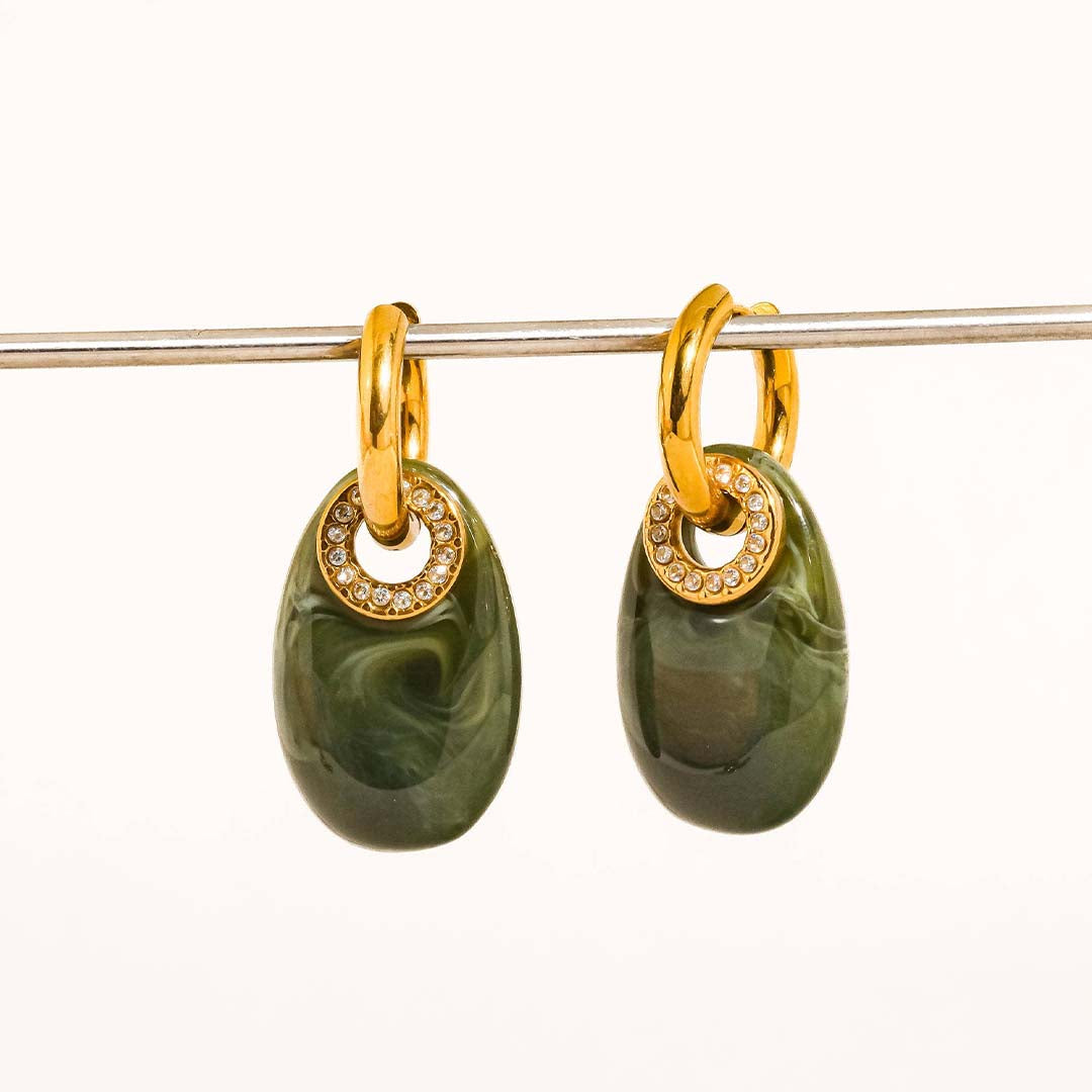 Canari Resin Hoop Earrings| Green 18k Gold