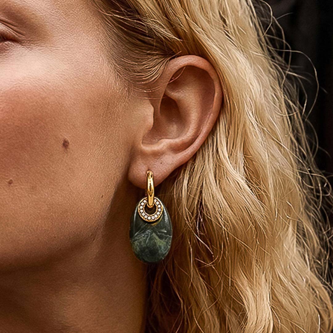 Canari Resin Hoop Earrings| Green 18k Gold