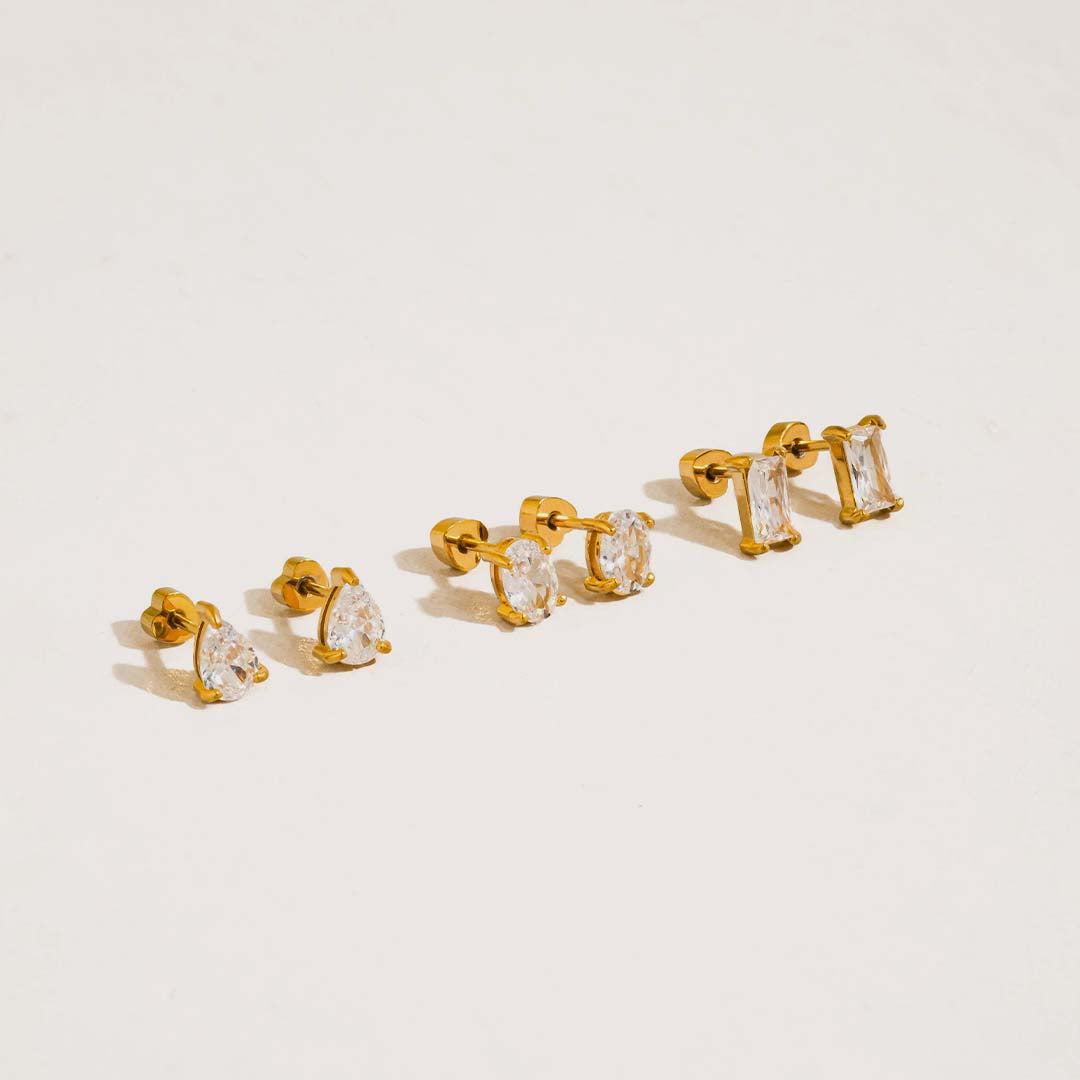 Pureté Pear & Oval CZ Stud Earrings Set | 18K Gold