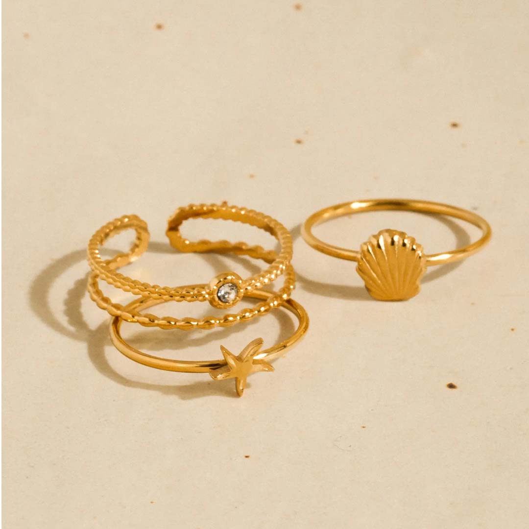 Oslo Ocean Charm Stackable Rings | Gold