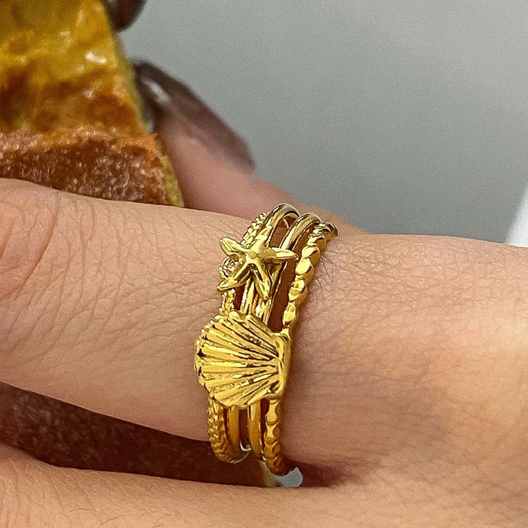 Oslo Ocean Charm Stackable Rings | Gold