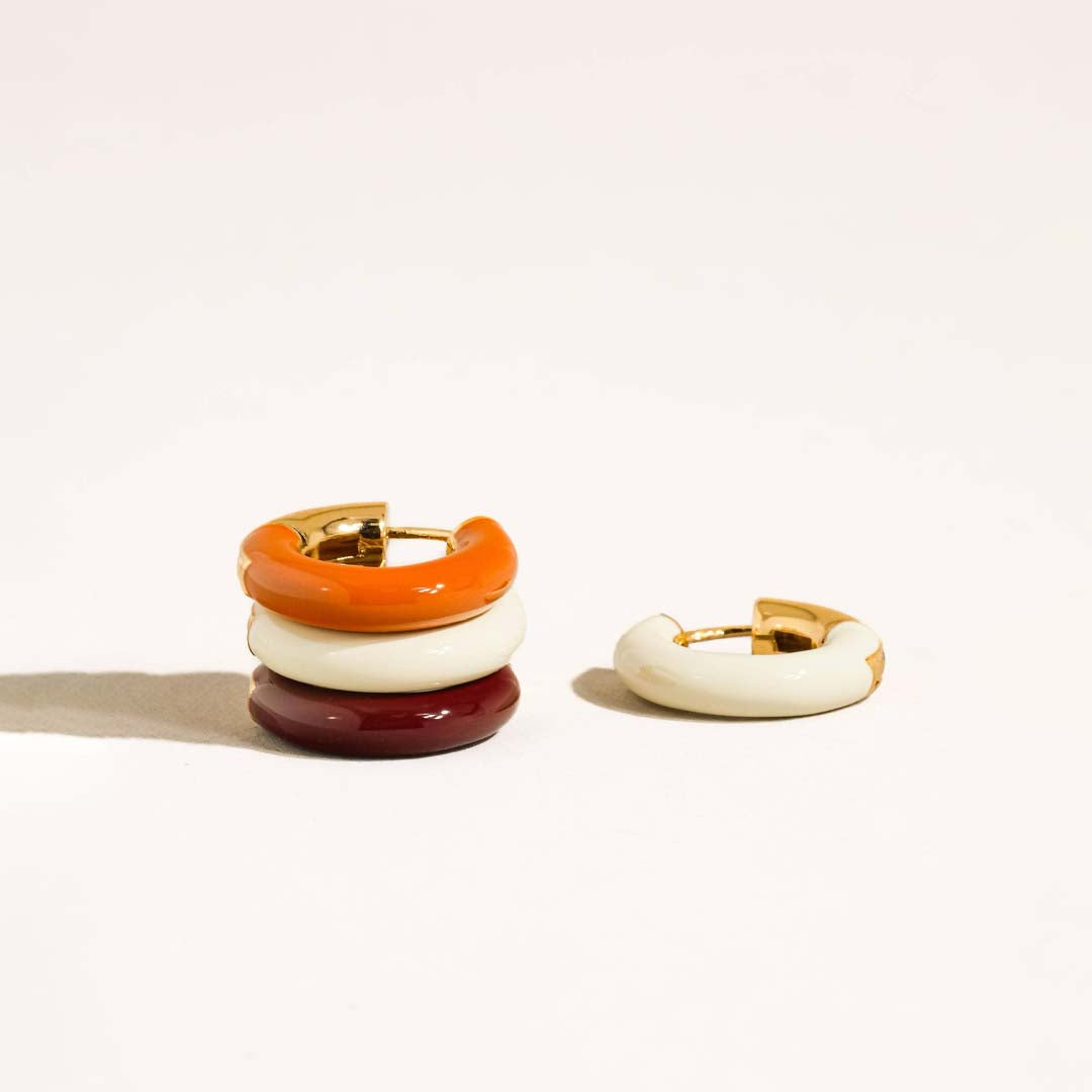 Odessa Vintage Enamel Hoop Earrings | White