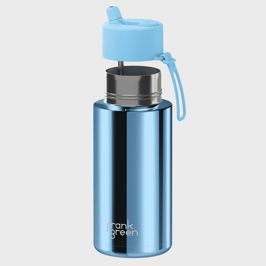 Ceramic Reusable Bottle (1 Litre) | Chrome Light Blue