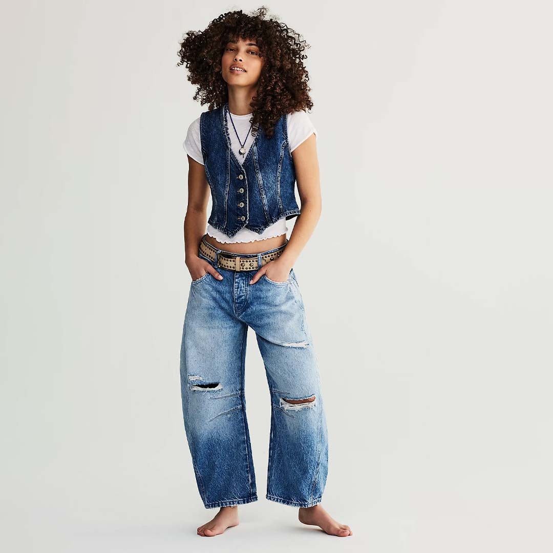 GOOD LUCK MID-RISE BARREL JEANS | BARNYARD BLUE