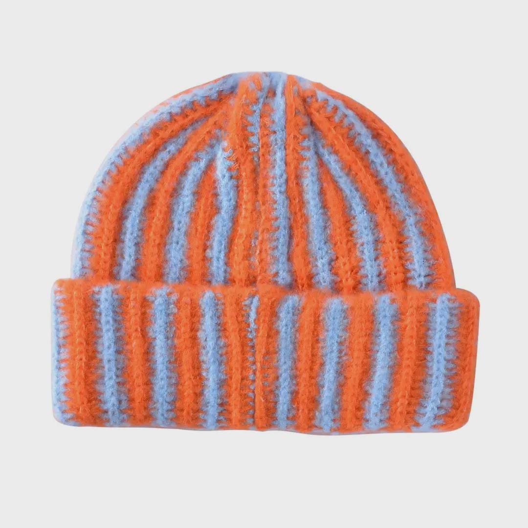 Haila Striped Cuffed Beanie | Sky Blue Tangerine