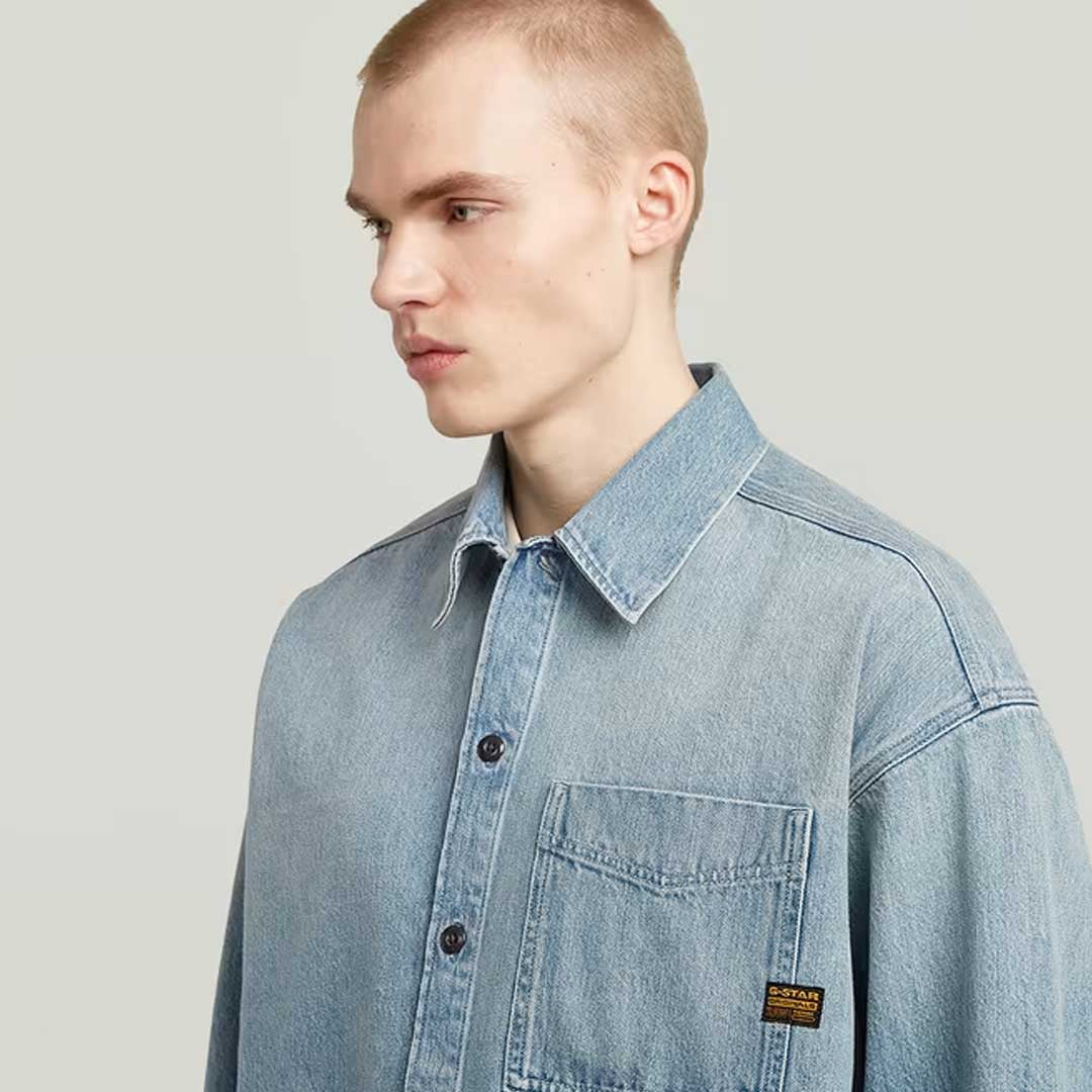 Boxy Fit Overshirt | Sun Faded Pacific Blue