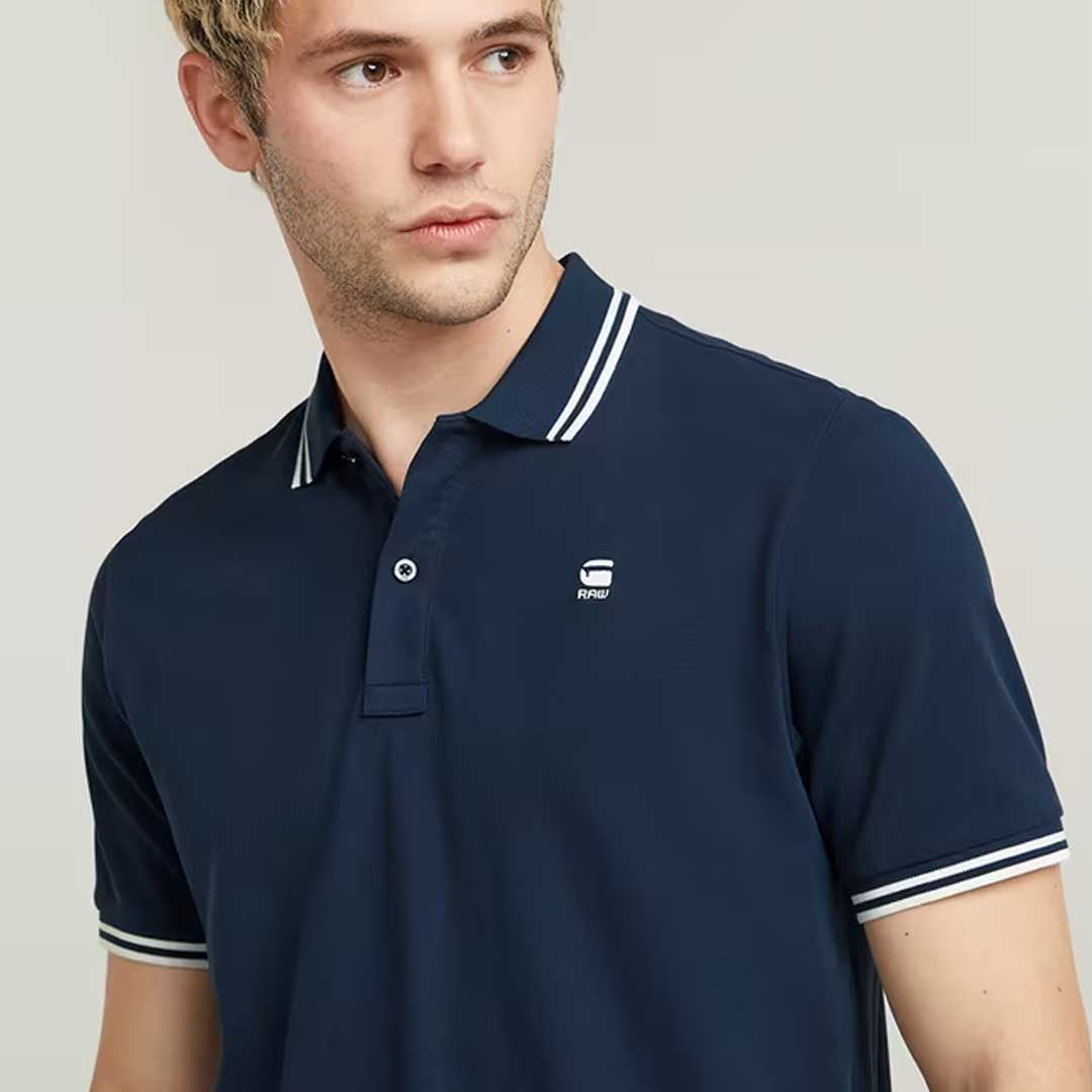 Dunda Slim Stripe Polo | Sartho Blue