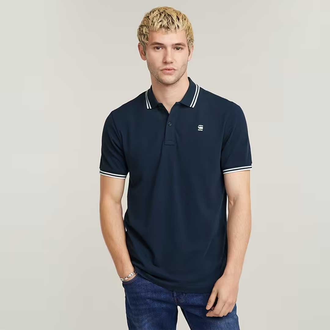 Dunda Slim Stripe Polo | Sartho Blue
