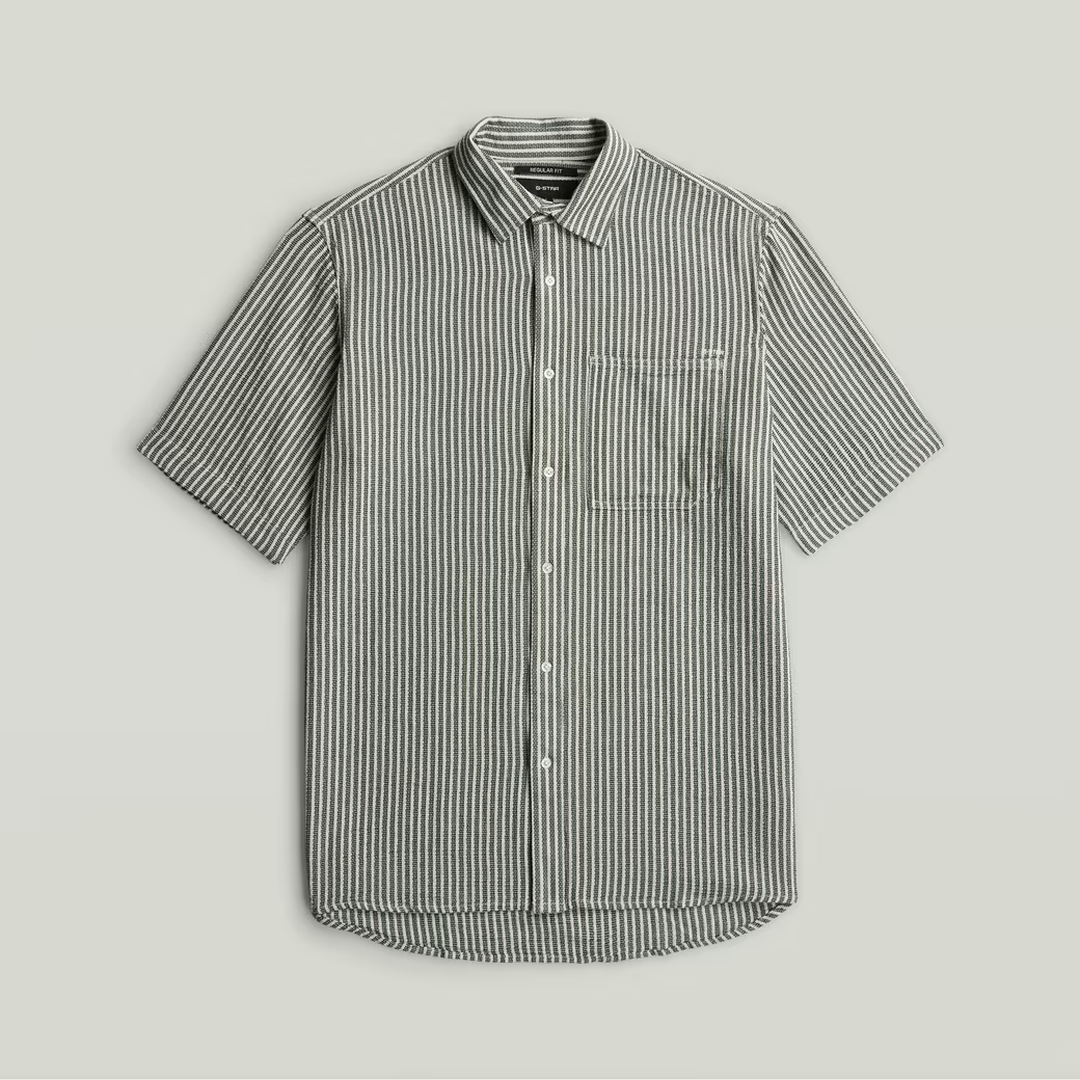 One Pocket Regular Shirt | Dark Nuri Green Wide Stripe