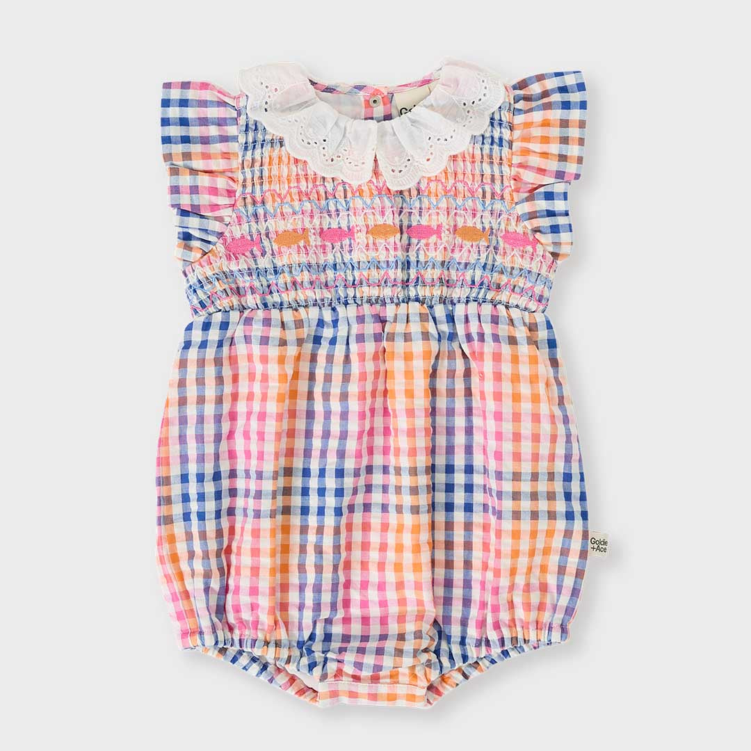Lani Smocked Romper | Rainbow Gingham