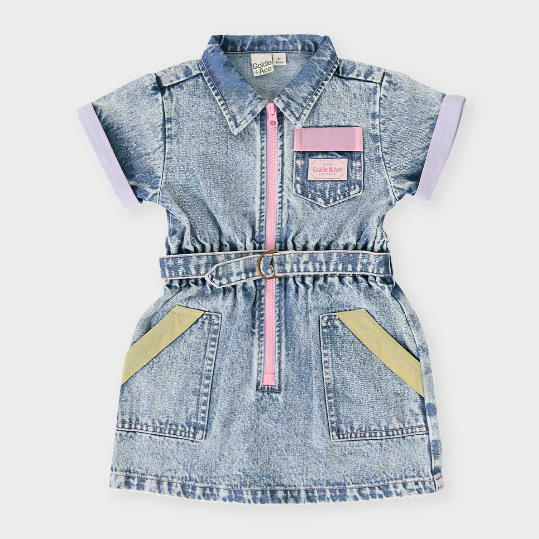 Piper Denim Belted Dress | Pastel Pop