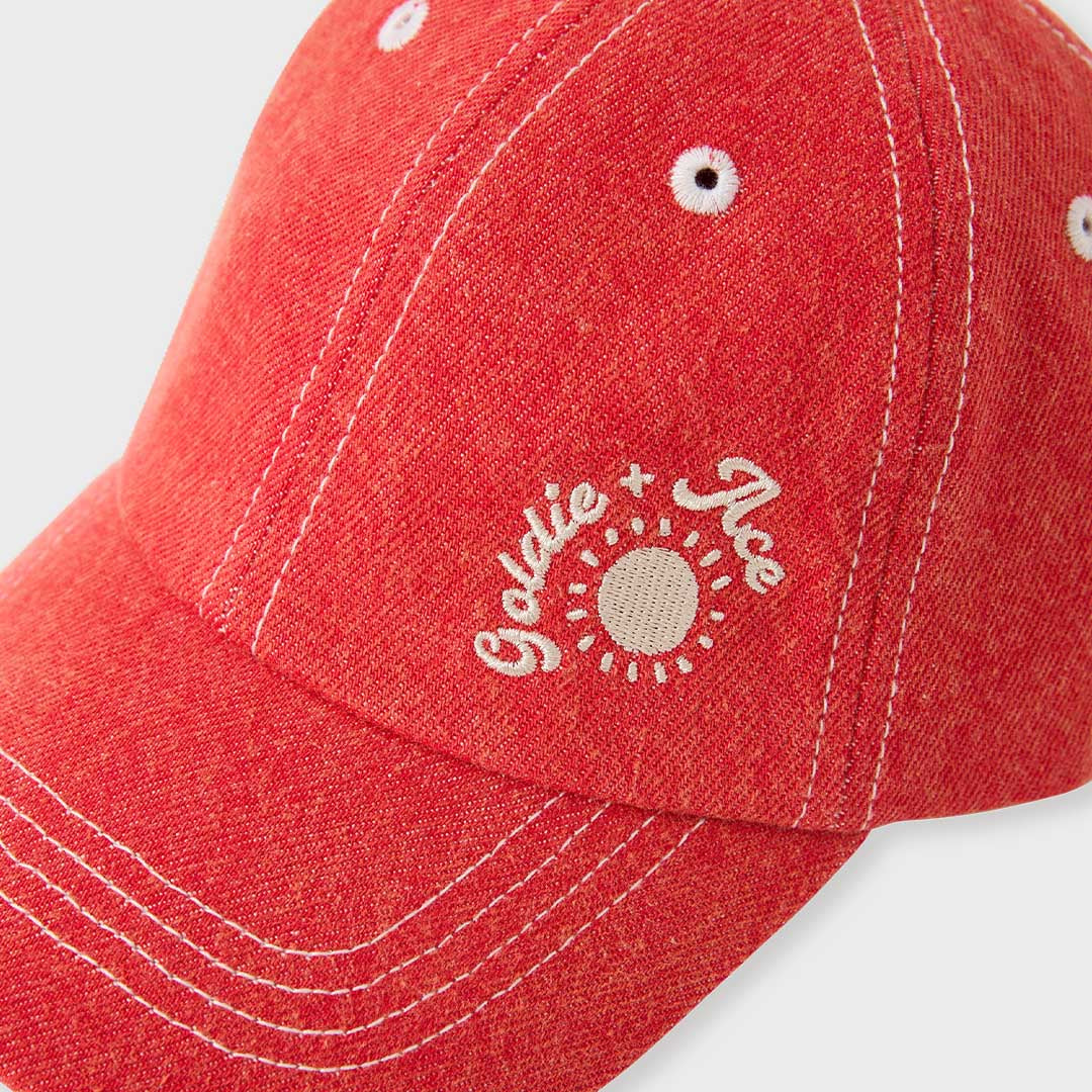 Tate Embroidered Denim Cap | Apple Red