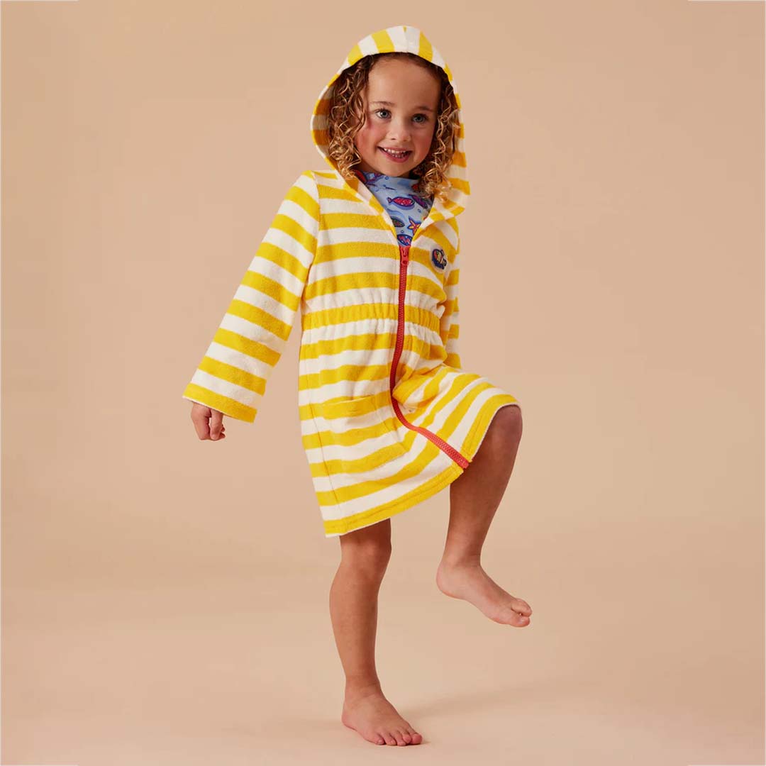 LITTLE FISHY TERRY TOWELLING COVER UP | LEMON STRIPE