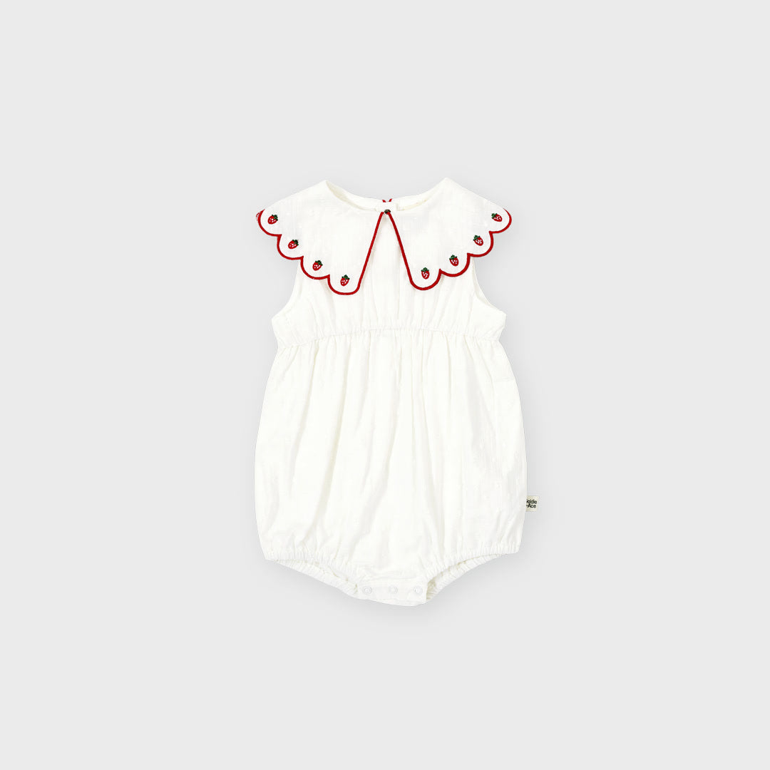 Scallop Collar Strawberry Romper | White/Red — product view