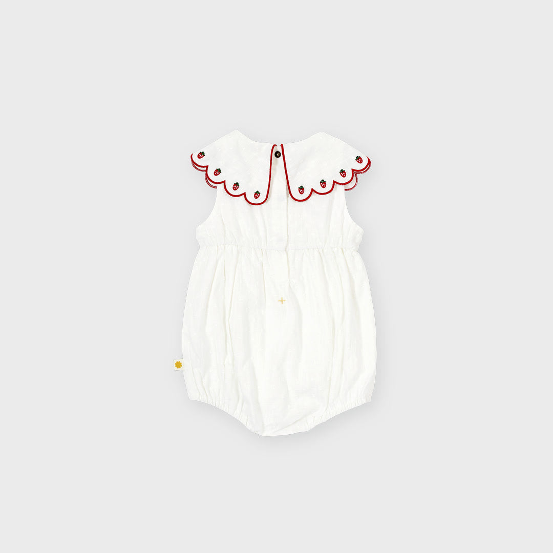 Scallop Collar Strawberry Romper | White/Red — product view