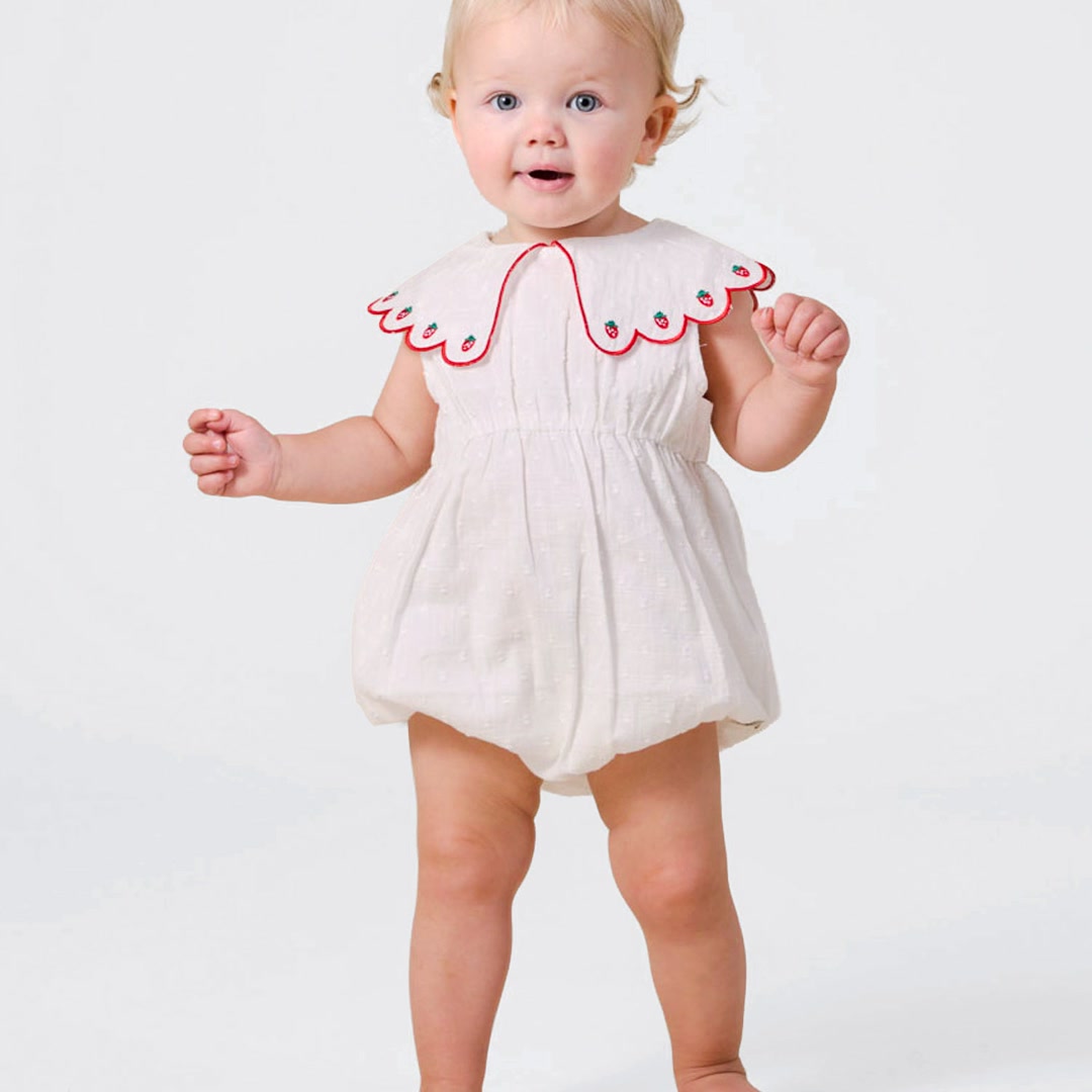 Scallop Collar Strawberry Romper | White/Red — product detail